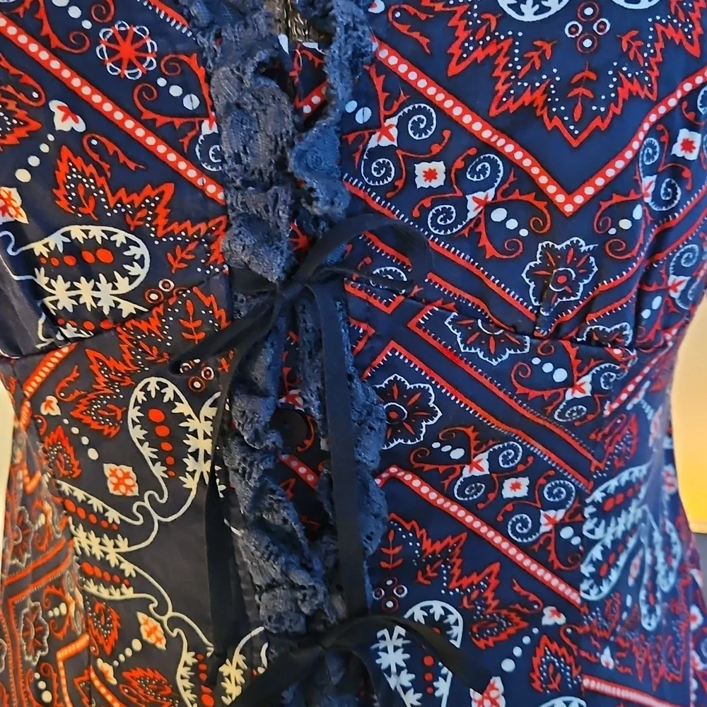 Vintage 1990s Nanette Lepore Corset Bandana Pattern Sleeveless Button Vest Top 4 - Picture 2 of 7
